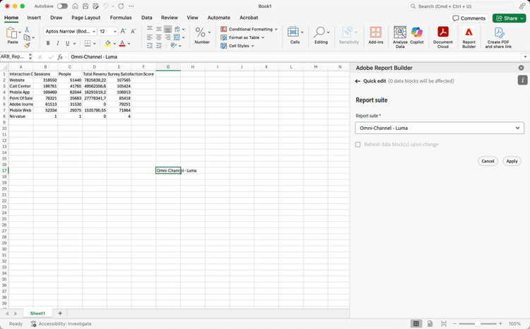 Change report suite from a cell