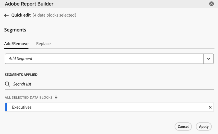 The Add Segment field in the Quick edit window