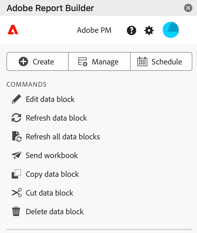 The Manage option to view a list of all data blocks.