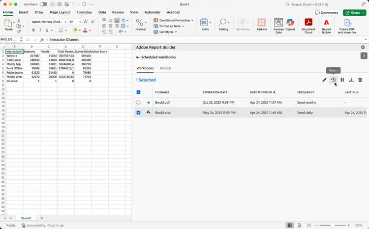 Schedule workbooks selected