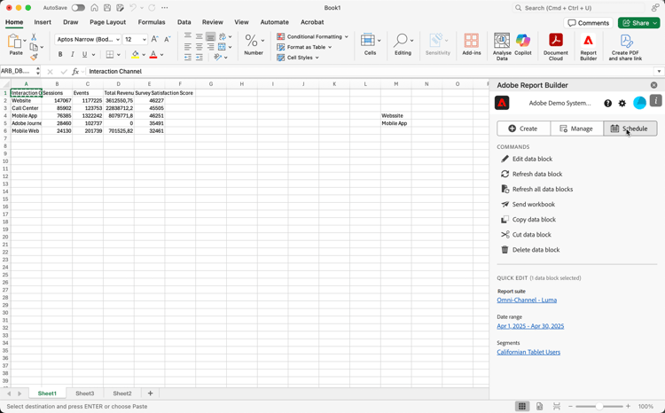 Select the Schedule button to create a schedule.