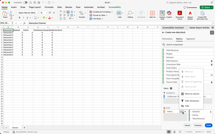 Screenshot showing the added components and updated worksheet.