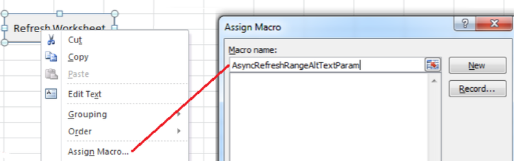 Screenshot showing the Assign Macro window.