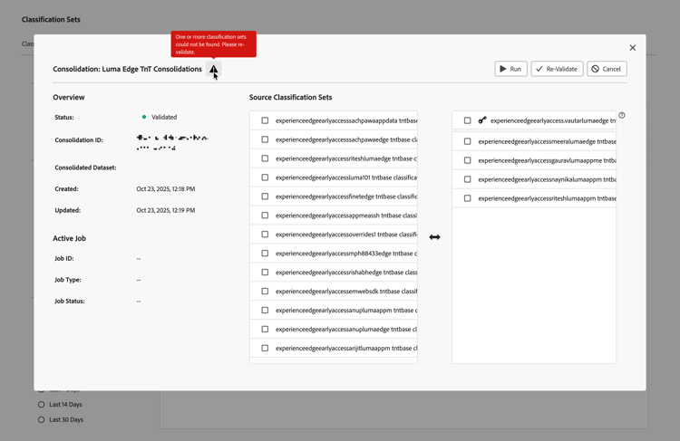 Classification Sets - Consolidation Re-Validate