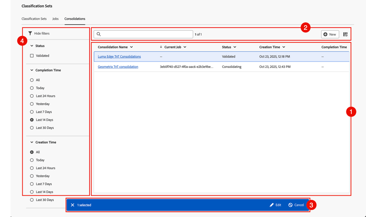 Classifications Sets - Consolidations Manager