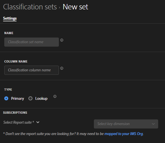 Create a Classification set