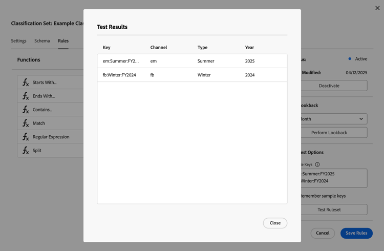 Rule - Regular expression Test results