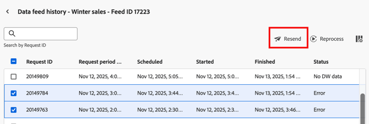 Reprocess data feed job