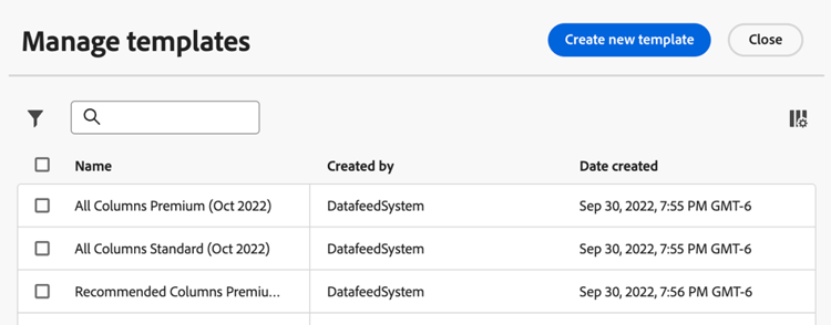 Manage column templates
