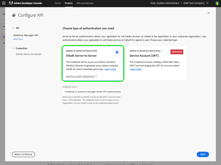 Select OAuth authentication method.