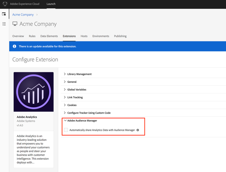How to enable data sharing from the Adobe Analytics extension to Audience Manager