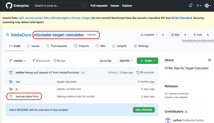 Microsite git repo