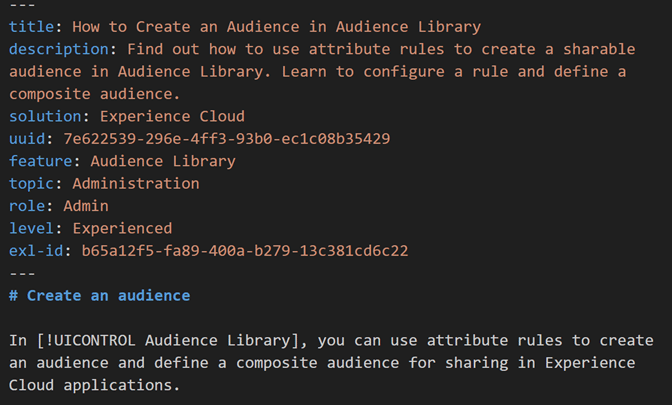 Example of metadata