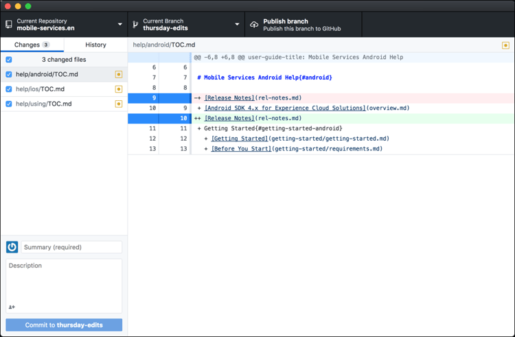 Github desktop changes