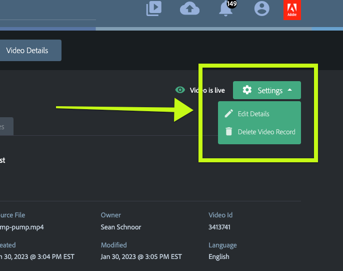 Settings menu