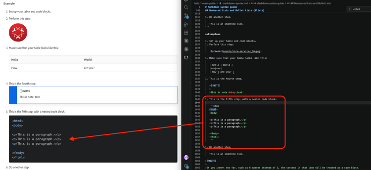 nested code block in steps