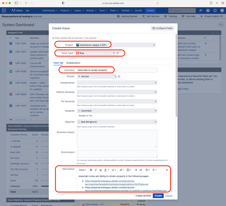 Create jira button