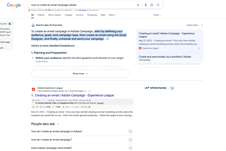 Site showing search intent