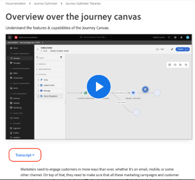 video transcript on page