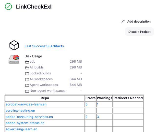 Jenkins Linkchecker job