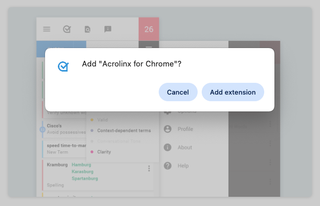 Install Acrolinx for Chrome