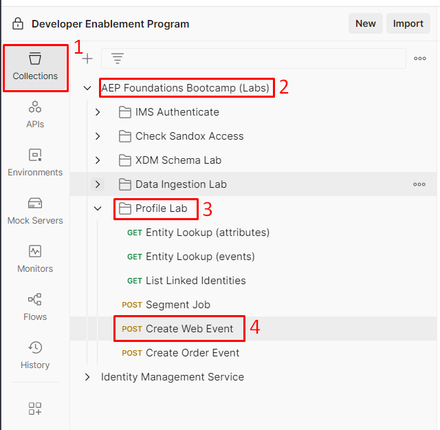 Open the Create Web Event API request in Postman