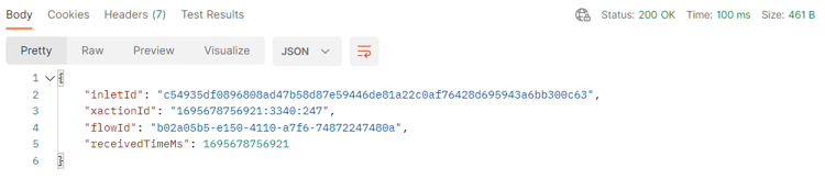 Successful API response after sending the web event