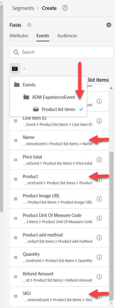 Three field options to filter on: Name, Product, and SKU