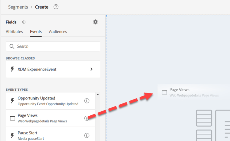 Find the Page View event under Event Types in the left rail