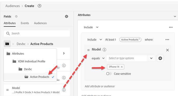 Updated audience rule referencing the XDM Individual Profile Model path