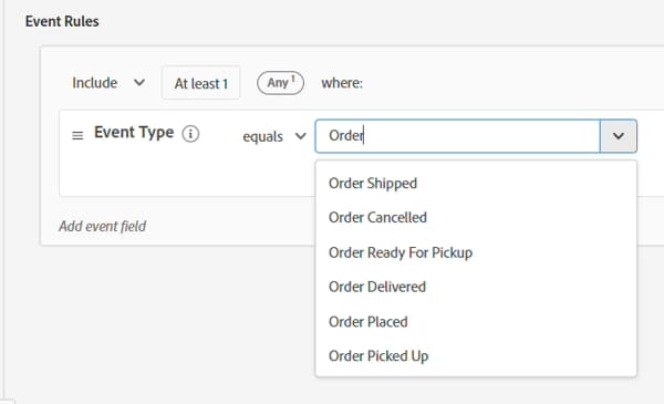 Filtering using an Event Type card is the same as filtering using the Event Type field