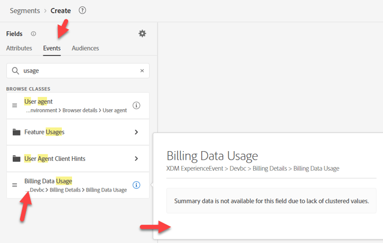Search for usage in Events - no description shown