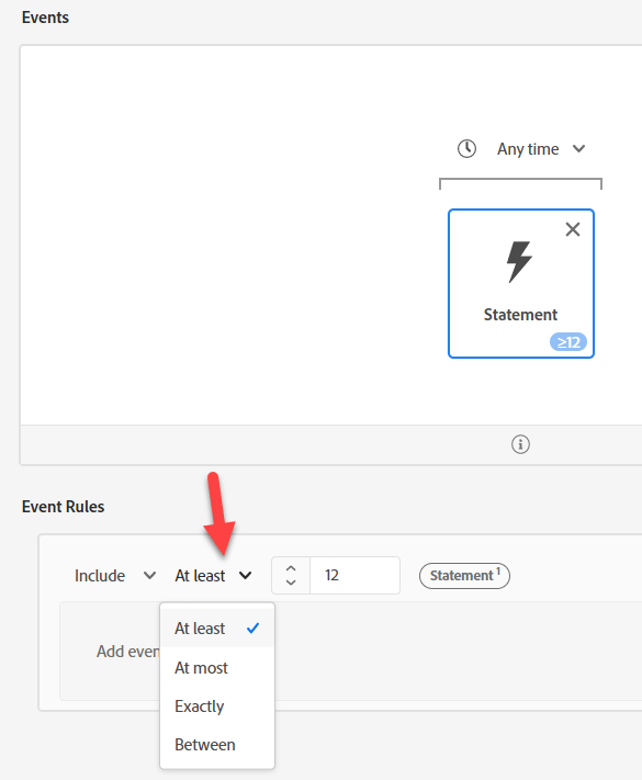 Counts only aggregate mode counts each event as 1