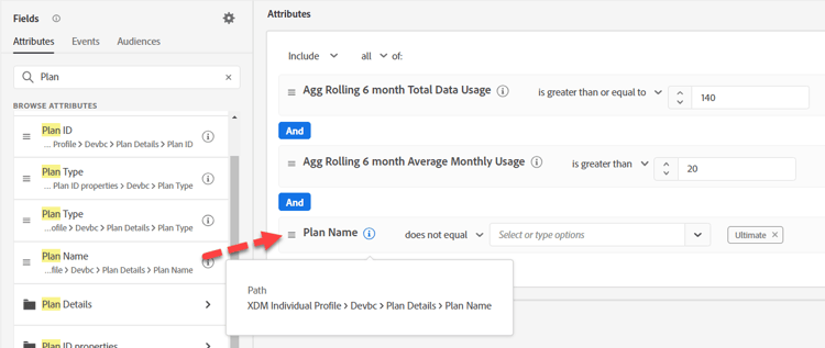 Select Plan Name Does Not Equal Ultimate