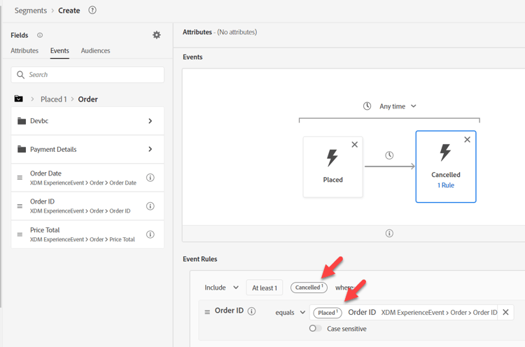 Final audience configuration with Order ID compare operand added