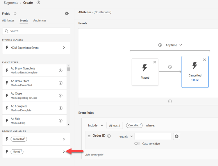 Click into Placed under the Browse Variables