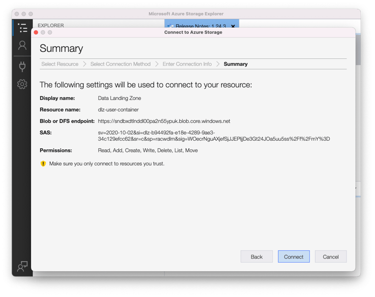 Summary screen with Connect button