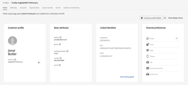 Profile detail view matching the streamed Customer Account record