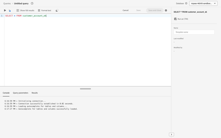 Query editor interface with the Enhanced Query Editor toggle enabled