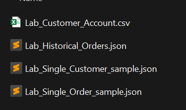 List of sample data files inside the extracted folder