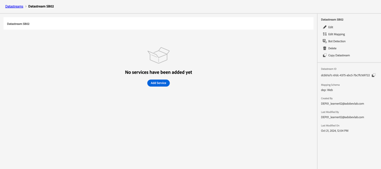 Confirmation screen shown immediately after saving the new datastream