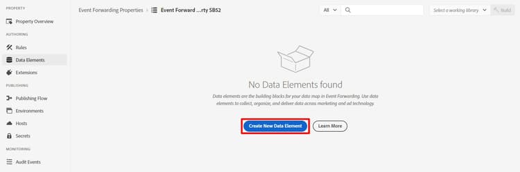 Data Elements page with the Create New Data Element button highlighted