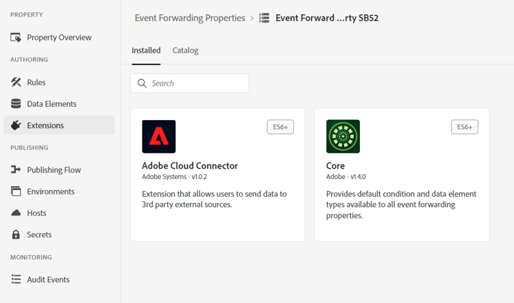 Installed Extensions list showing the Adobe Cloud Connector extension successfully installed