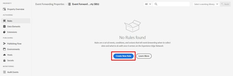 Rules page with the Create New Rule button highlighted