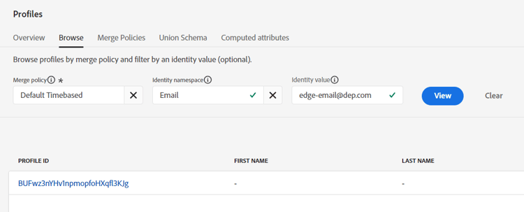 Profile Browse search results with the View link to open the matched profile