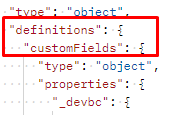 Comparison highlighting how the allOf path must match the custom field definitions path