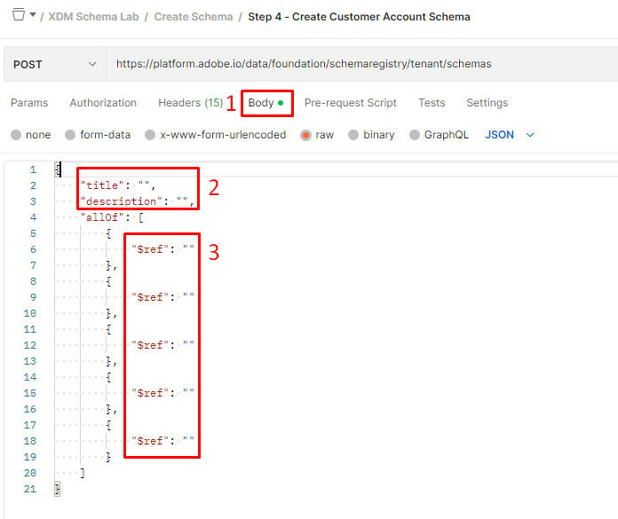 Empty schema request body before adding class and field group references