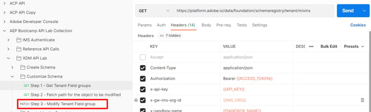 Step 3 - Modify Tenant Field Group API call