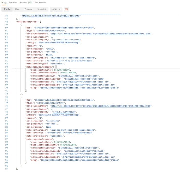 Identity descriptors displayed in the API response
