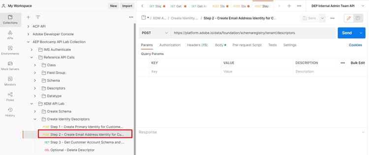 Step 2 - Create Email Address Identity for Customer Account Schema Postman request